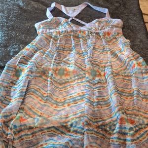 Olsenboye Blue and Orange Midi Dress with Crisscross Straps